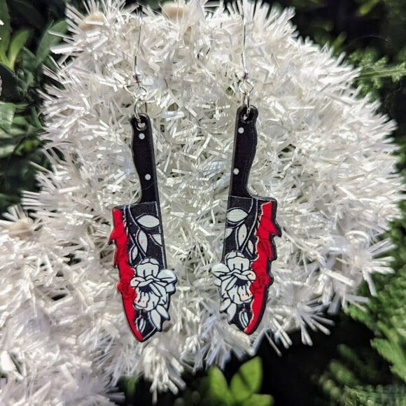 Halloween Earrings 3/$10 - 🔪Bloody Floral Blades🔪 - Picture 1 of 1